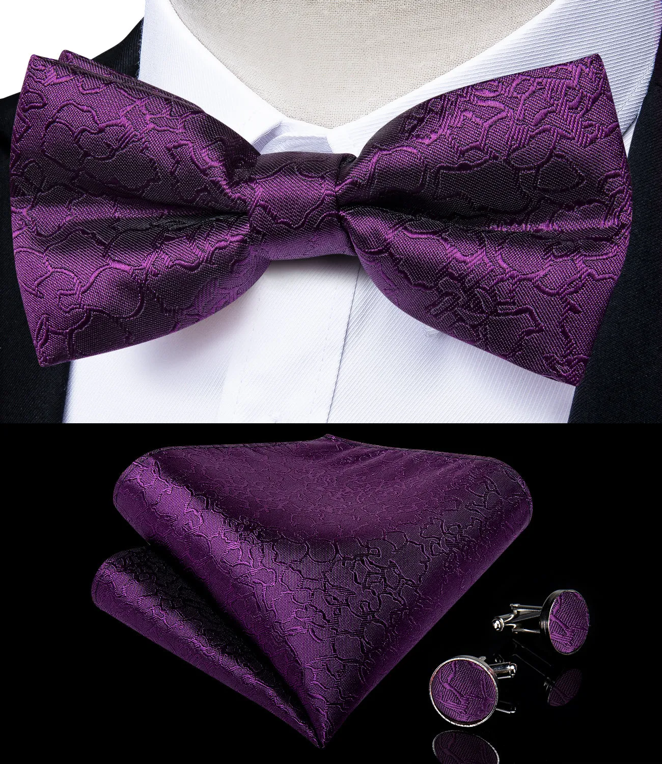 Purple Novelty Brace Clip-on Men's Suspender with Bow Tie Set