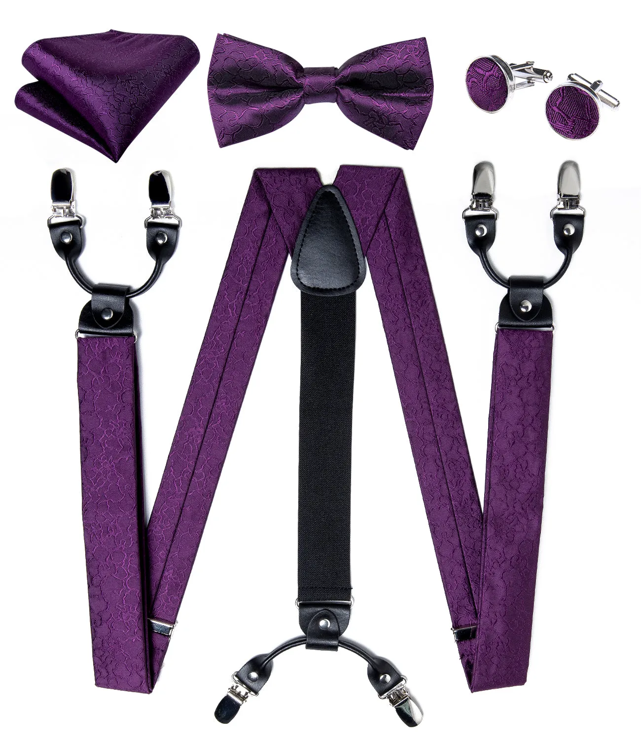 Purple Novelty Brace Clip-on Men's Suspender with Bow Tie Set