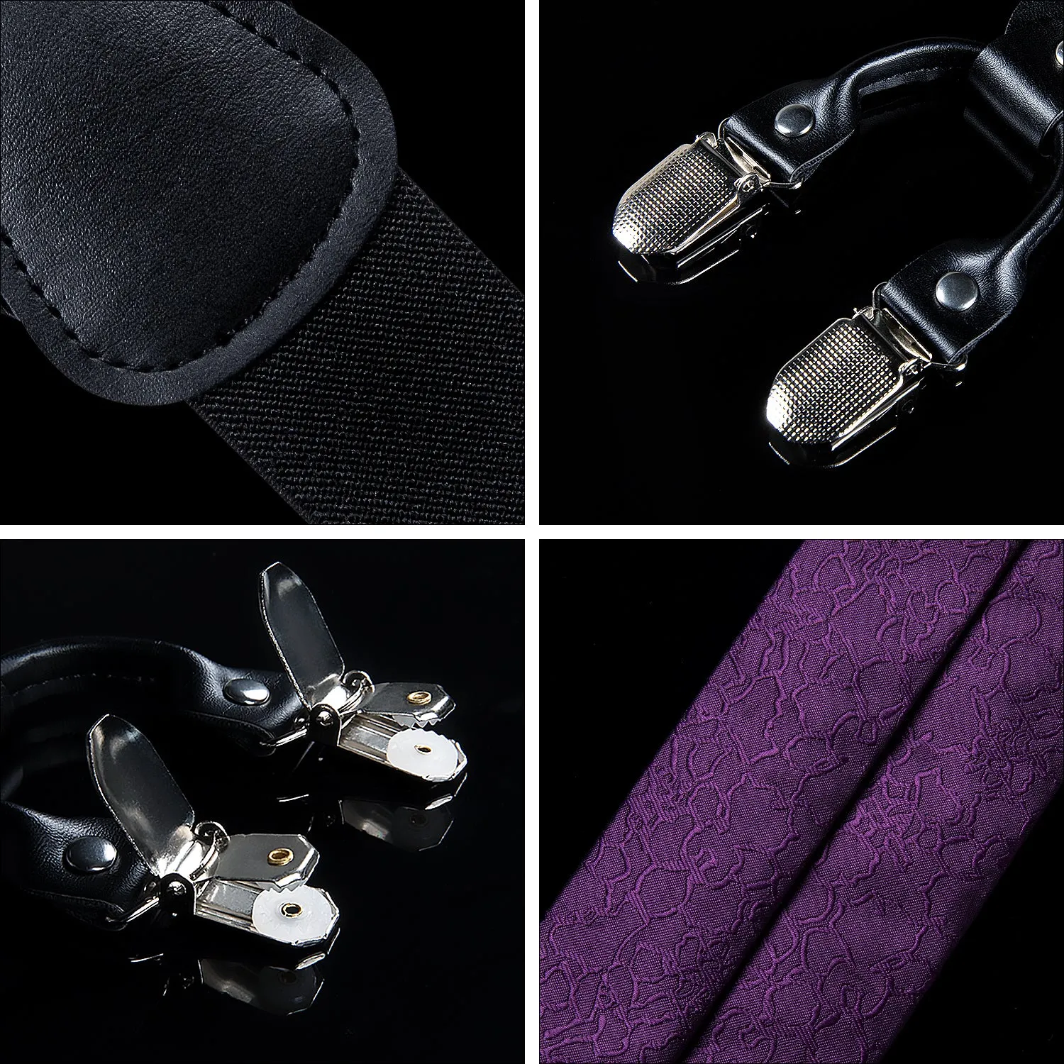 Purple Novelty Brace Clip-on Men's Suspender with Bow Tie Set