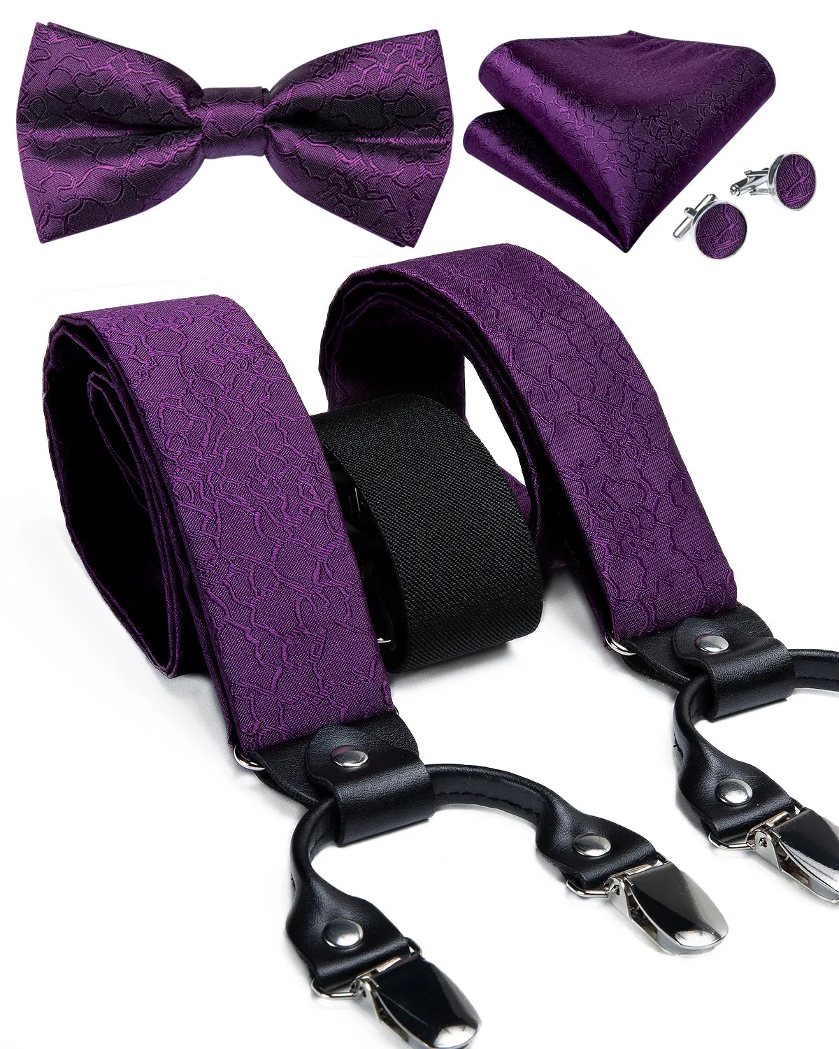 Purple Novelty Brace Clip-on Men's Suspender with Bow Tie Set