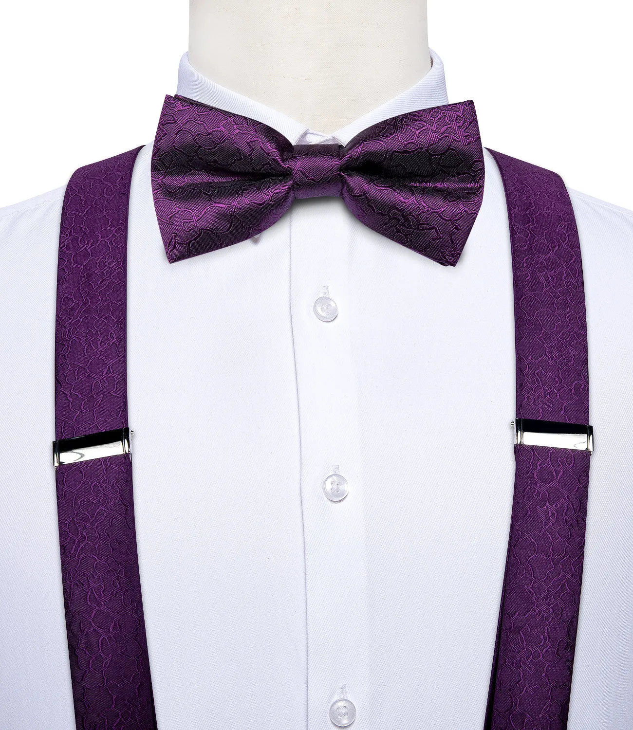 Purple Novelty Brace Clip-on Men's Suspender with Bow Tie Set