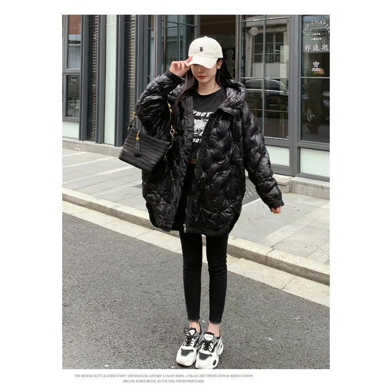 Quilted Loose Fit Thigh-Length Embroidery Thickened Puffer Jacket