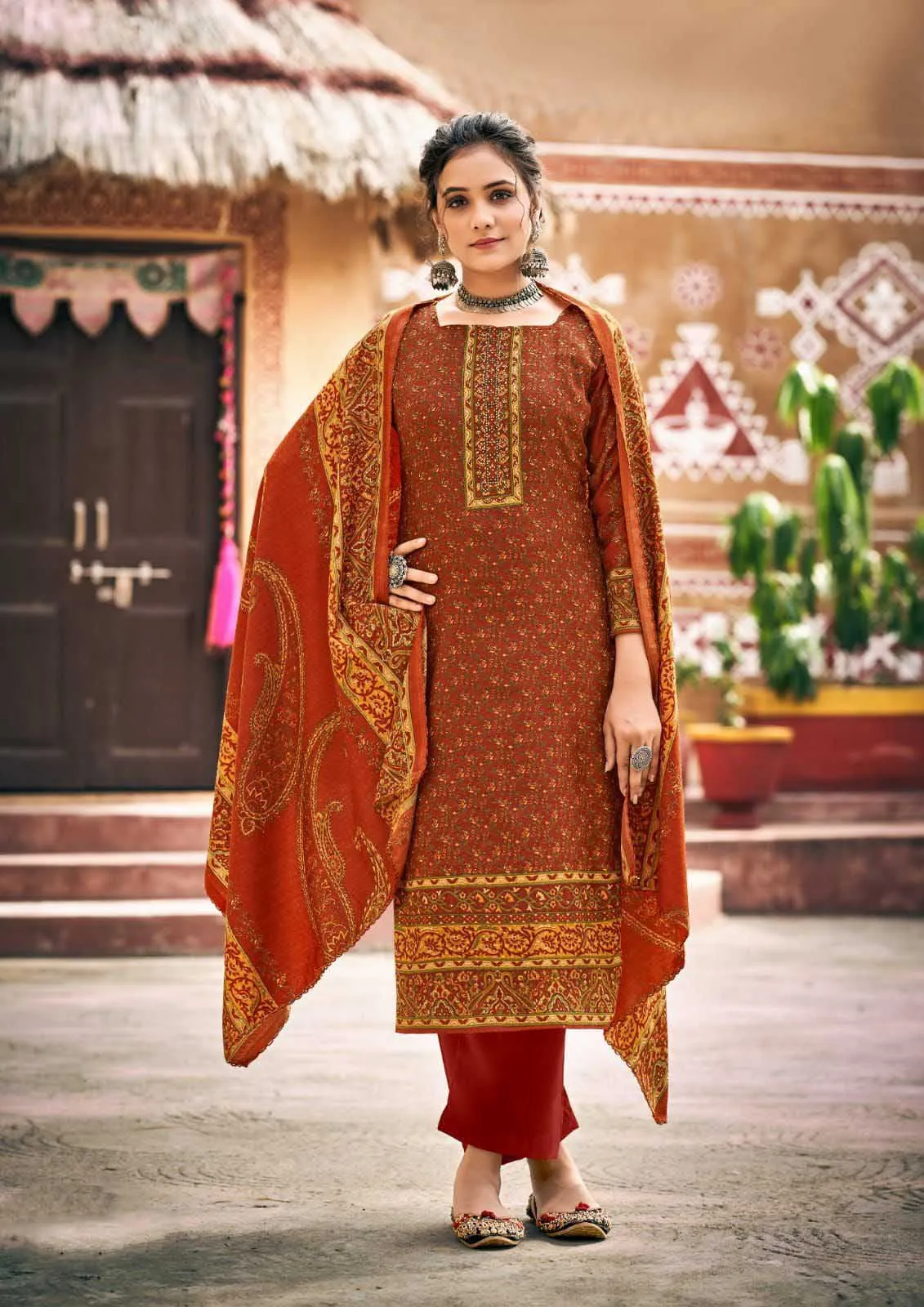 Roli Moli Pashmina Dark Orange Suits Winter Collection