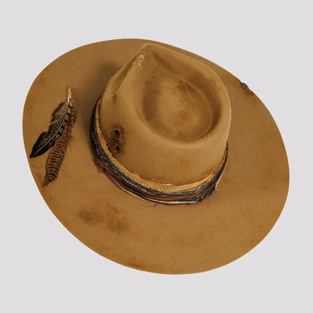 Six Shooter | Mens Distressed Wool Felt Pinch Front Fedora Hat