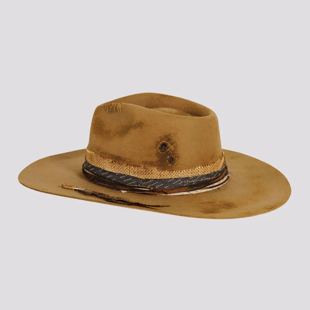 Six Shooter | Mens Distressed Wool Felt Pinch Front Fedora Hat