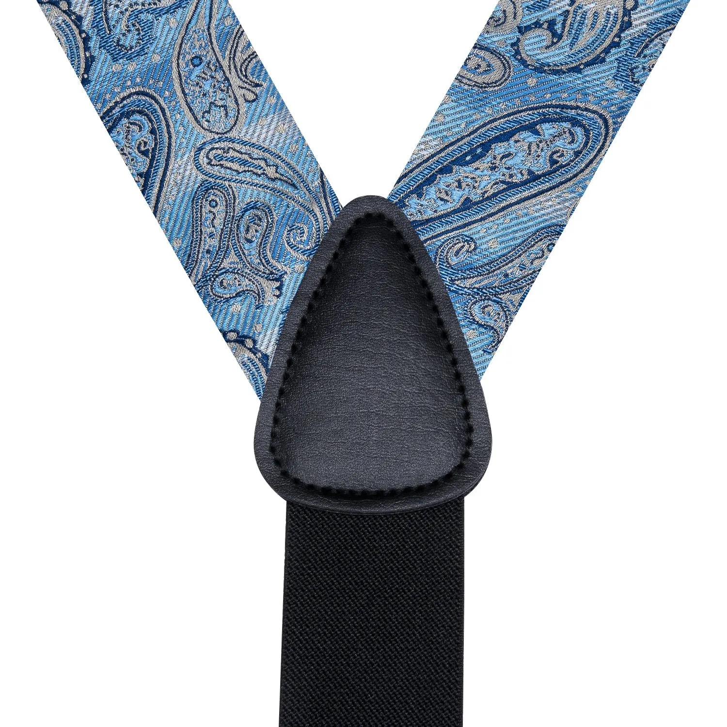 Sky Blue Paisley Y Back Brace Clip-on Men's Suspender with Bow Tie Set