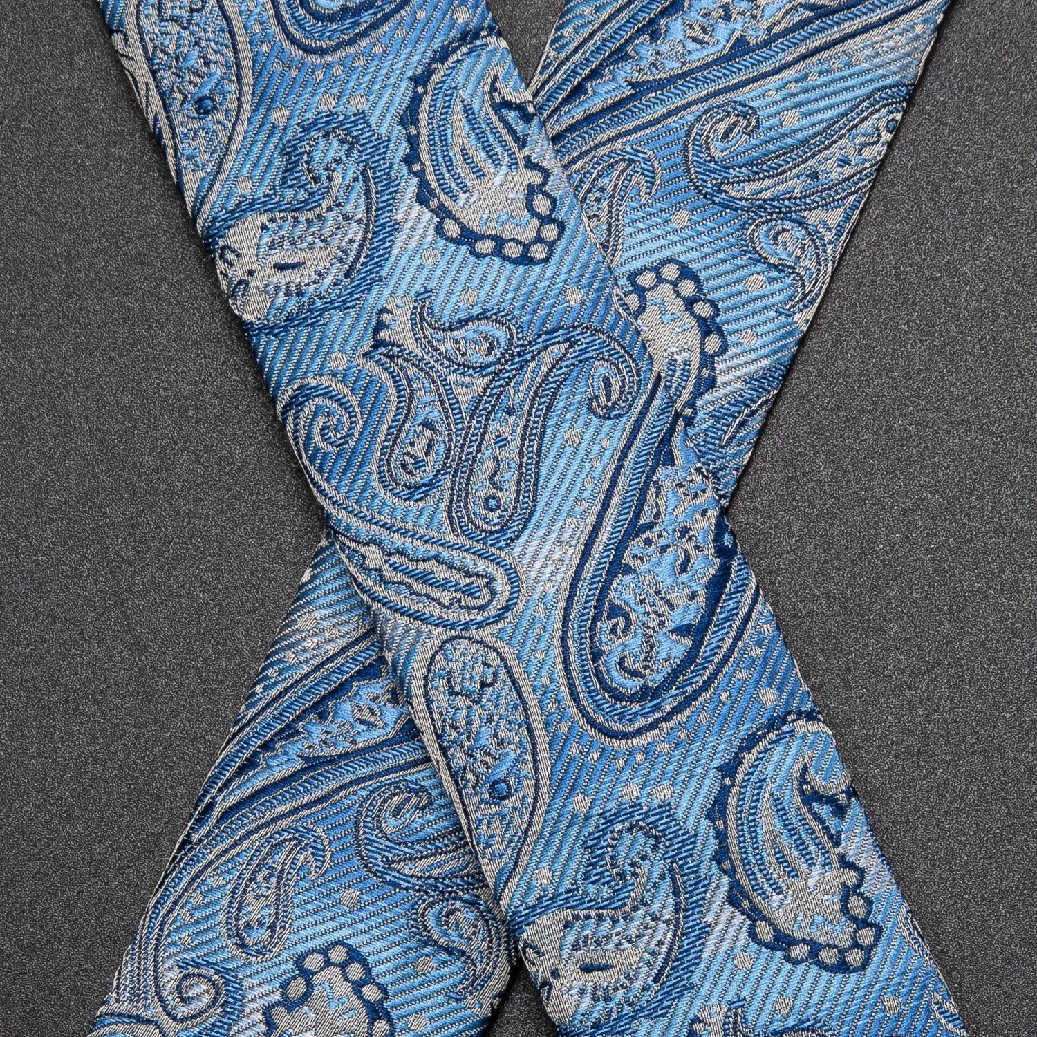 Sky Blue Paisley Y Back Brace Clip-on Men's Suspender with Bow Tie Set