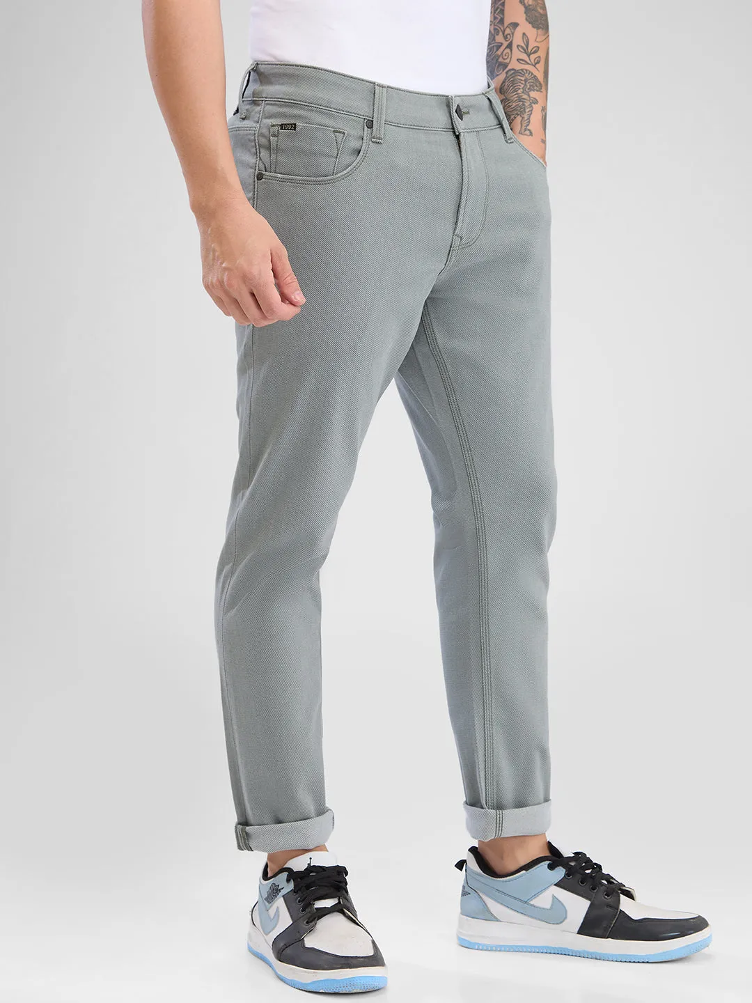 Spykar Greenish Grey Slim Fit Jeans For Men