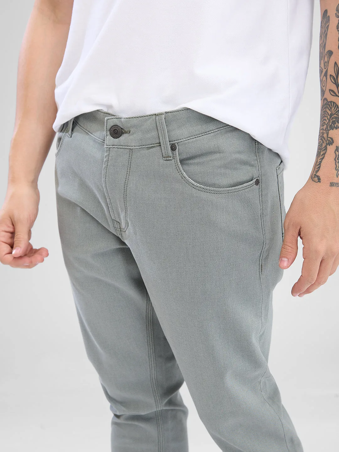 Spykar Greenish Grey Slim Fit Jeans For Men