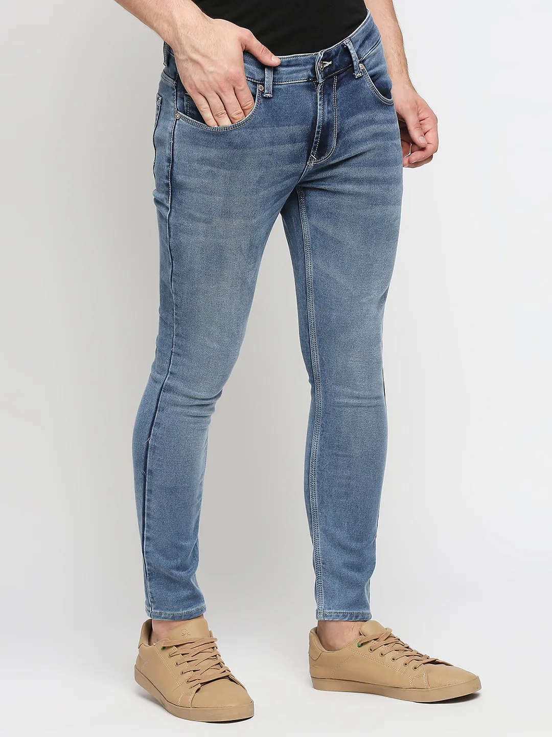 Spykar Light Blue Cotton Slim Fit Tapered Length Jeans (Kano)