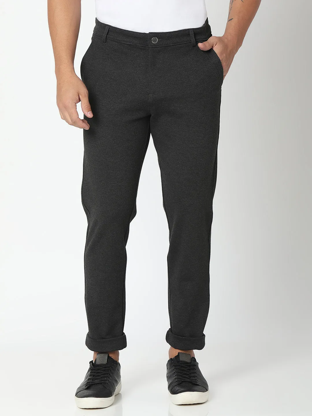 Spykar Men Black Cotton Regular Fit Trackpant