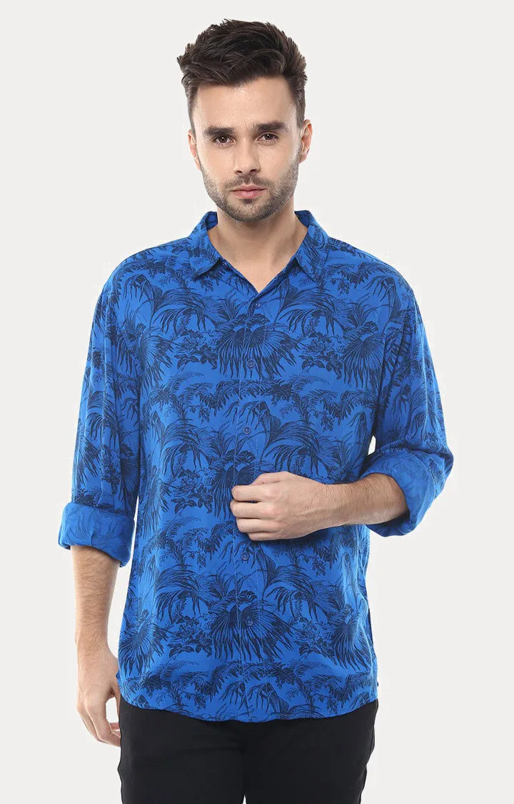 Spykar Men Blue Cotton Slim Fit Floral Shirts