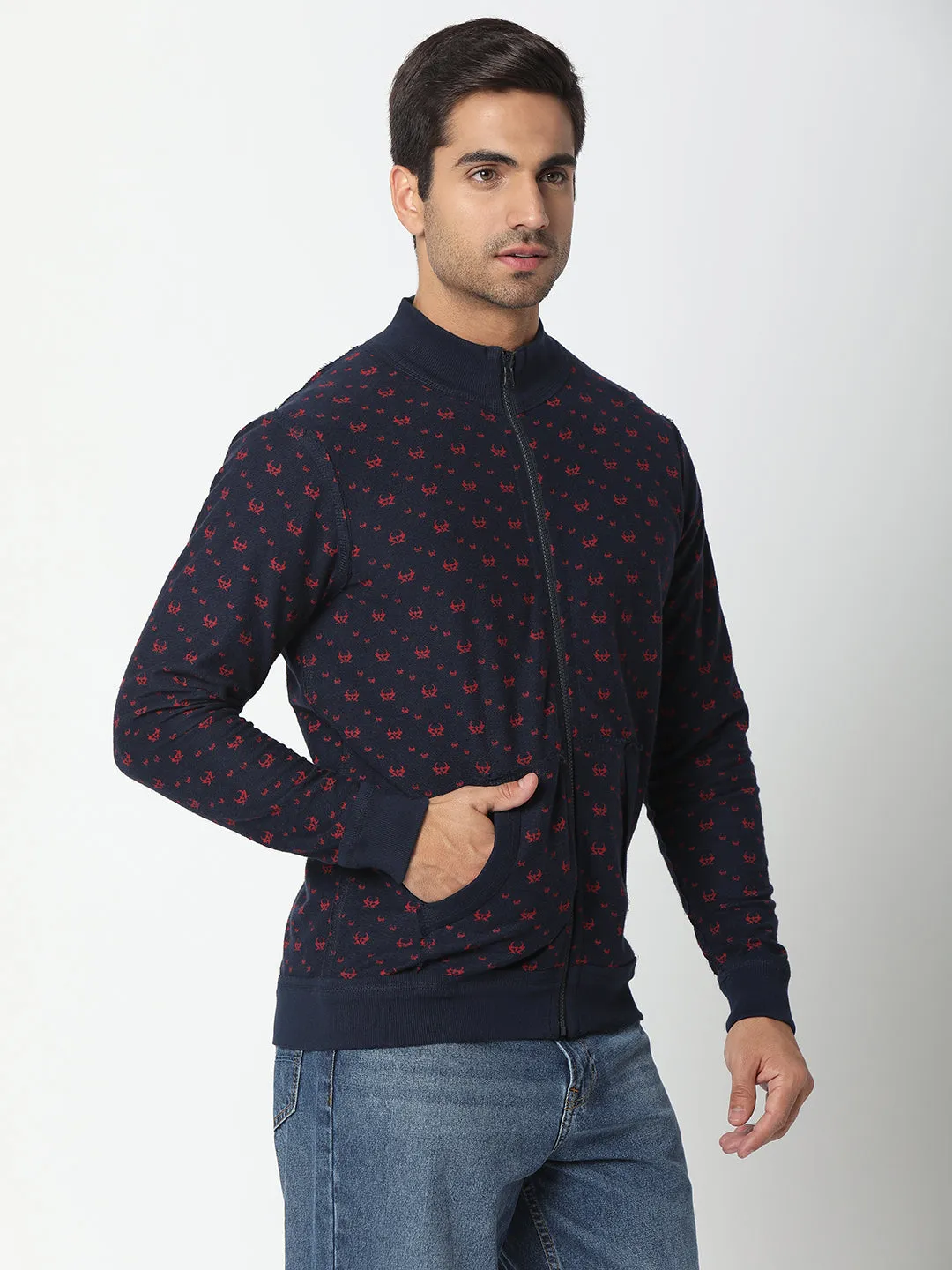 Spykar Men Navy Blue Cotton Slim Fit Jacket