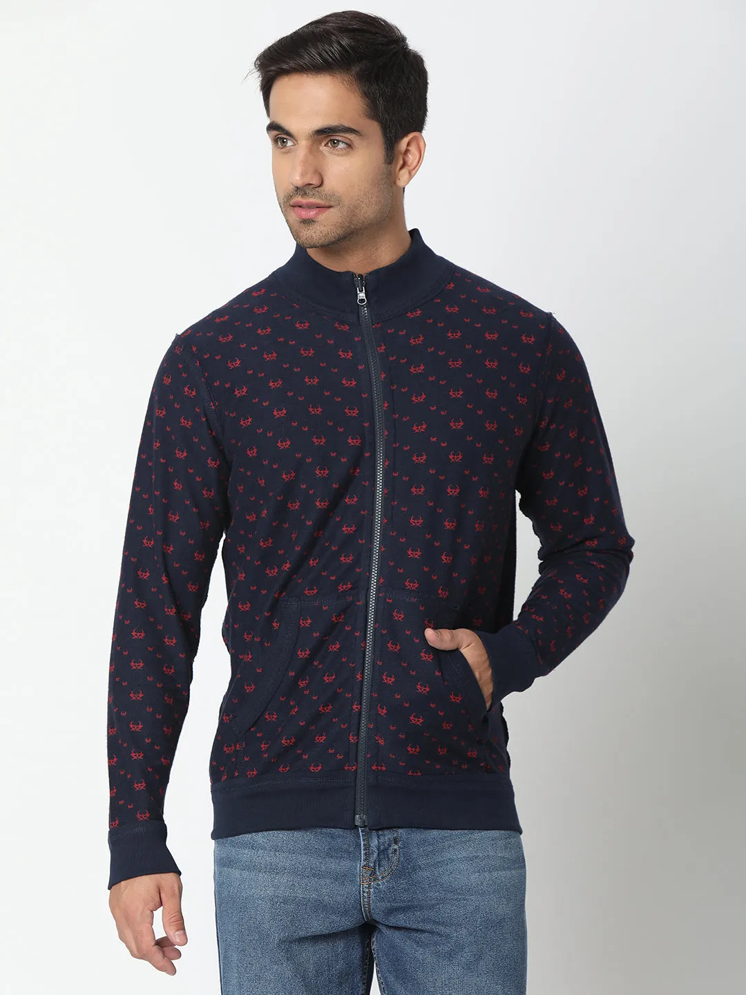 Spykar Men Navy Blue Cotton Slim Fit Jacket