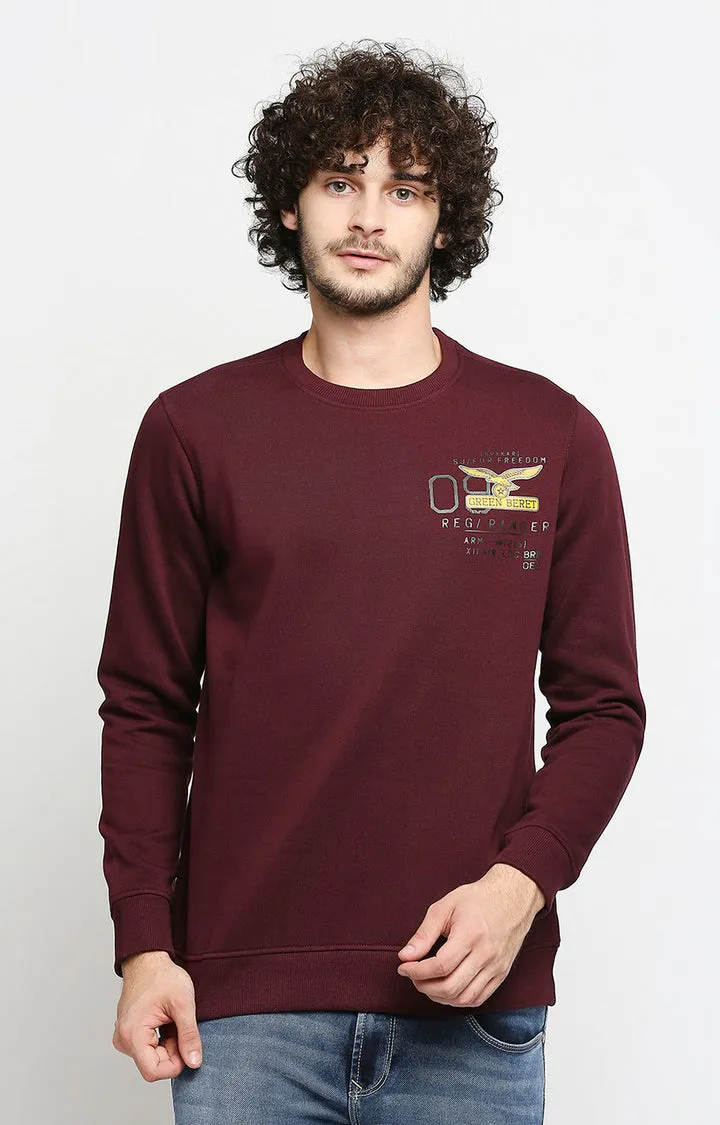 Spykar Men Purple Cotton Regular Fit Sweatshirt