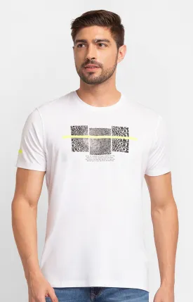 Spykar White Cotton Half Sleeve Printed Casual T-Shirt For Men