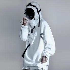 Techwear Harajuku Hoodies Men Ribbon Design Pullover Hip Hop Streetwear Hoodies Sweatshirts WB143