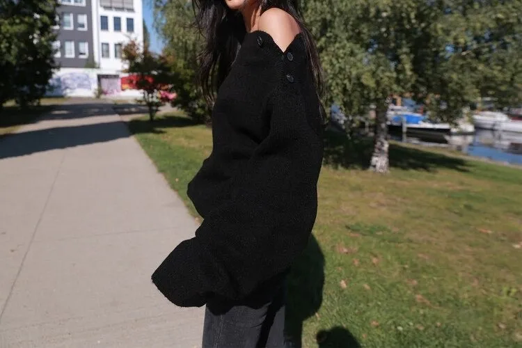 Thick Winter Slash neck pullover Elegant Knitted Oversize Sweater