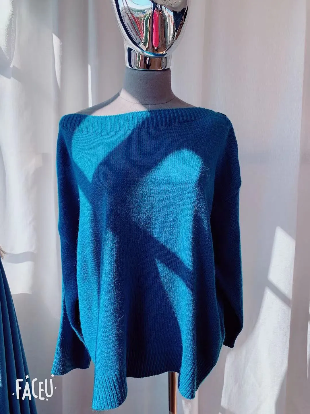 Thick Winter Slash neck pullover Elegant Knitted Oversize Sweater