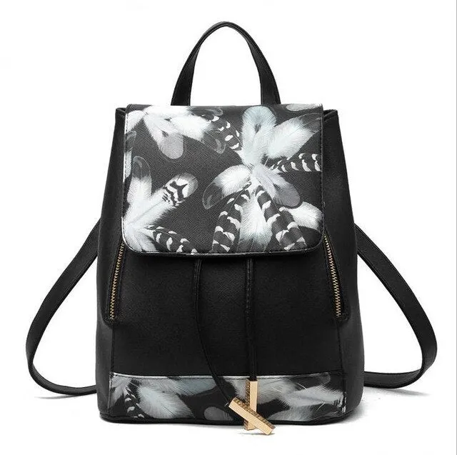 Trendy Artificial Leather Floral Backpack