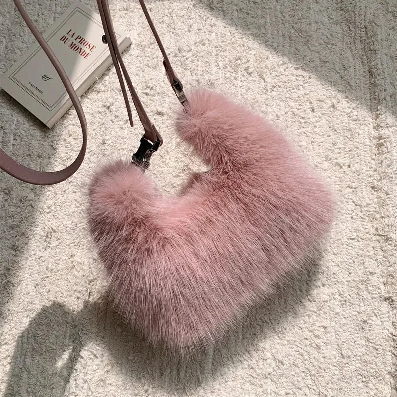 Trendy Faux Fur Plush Clutch Crossbody Handbag