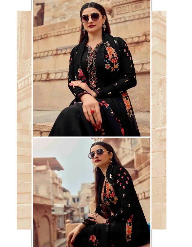 Unstitched Black Crepe Suits Set With Georgette Dupatta Dress material