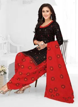 Unstitched Cotton Black Punjabi Suit Set Dress Material Fabric