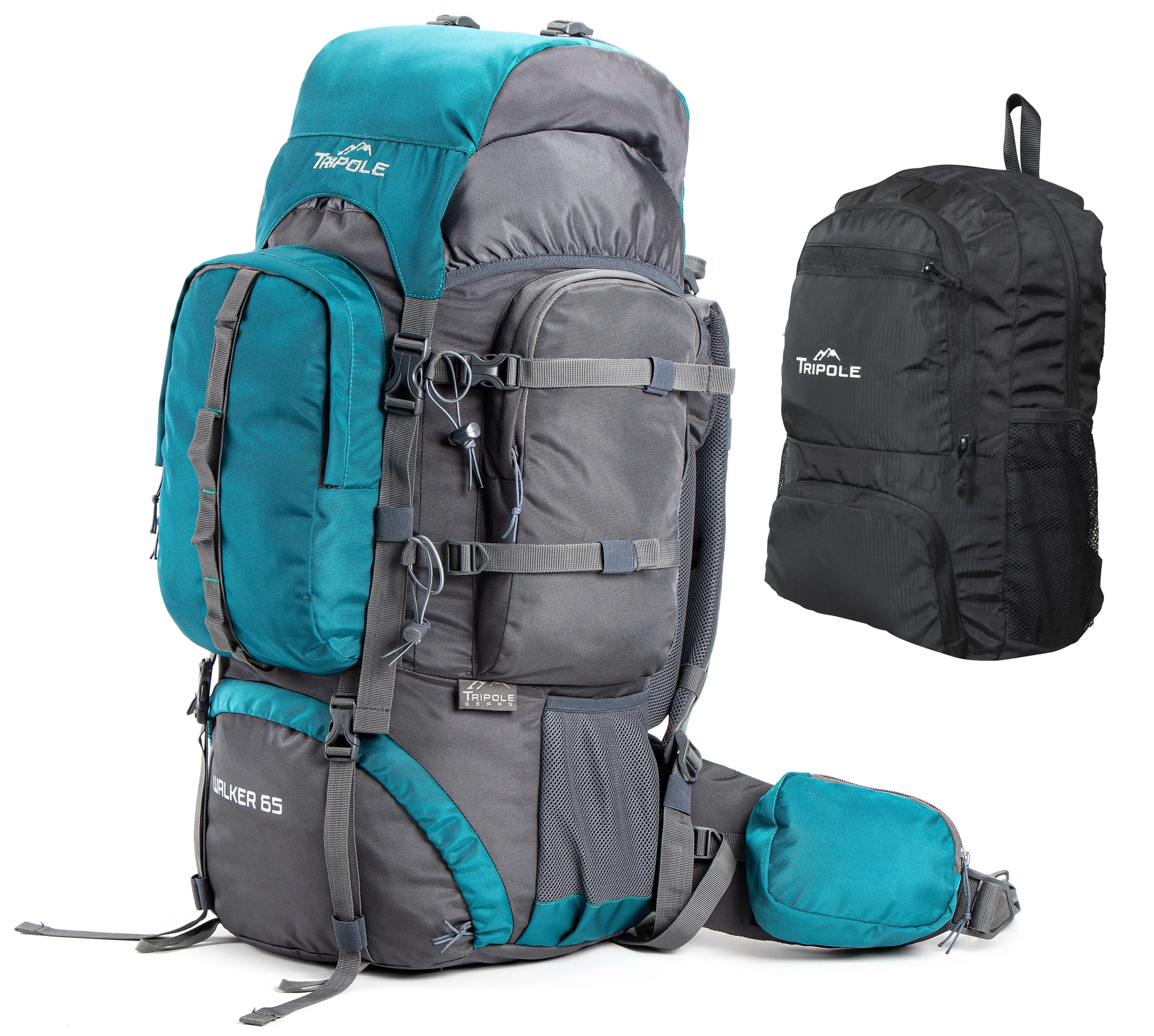 Walker 65 Litre Rucksack (Grey & Sea Green)   Foldable Day Pack