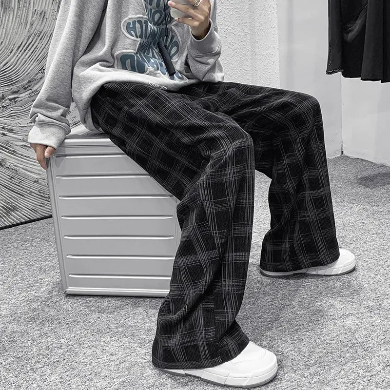 Wiaofellas Autumn Winter Corduroy Pants Men Casual Plaid Straight Pant Male Hip Hop Male Loose Trousers for Man