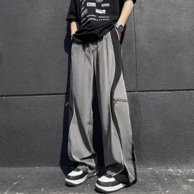 Wiaofellas  -  Hiphop cargo patchwork pants men's spring autumn trendy hiphop zipper sports casual pants loose wide leg floor length pants