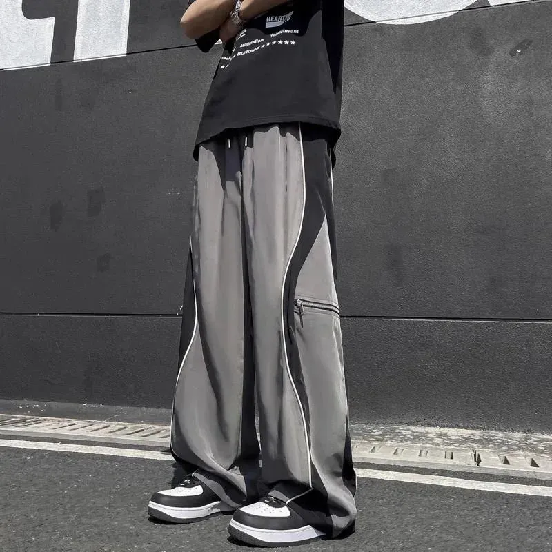 Wiaofellas  -  Hiphop cargo patchwork pants men's spring autumn trendy hiphop zipper sports casual pants loose wide leg floor length pants