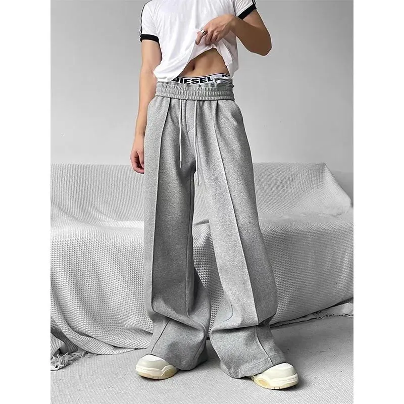 Wiaofellas  -  Loose Straight Sweatpants American High Street Spring and Fall New Casual Pants Men and Women Simple Solid Color Pants Joggers