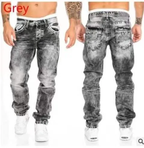 Wiaofellas Mandylandy Men's Fashion Jeans Ripped Jeans Slim Fit Denim Pleated Jeans Male Straight Retro Tide Pants Jeans for Men