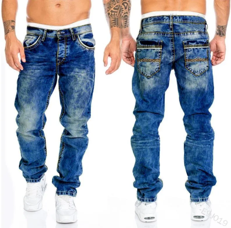 Wiaofellas Mandylandy Men's Fashion Jeans Ripped Jeans Slim Fit Denim Pleated Jeans Male Straight Retro Tide Pants Jeans for Men