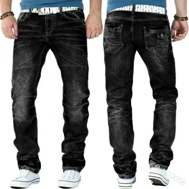 Wiaofellas Mandylandy Men's Fashion Jeans Ripped Jeans Slim Fit Denim Pleated Jeans Male Straight Retro Tide Pants Jeans for Men