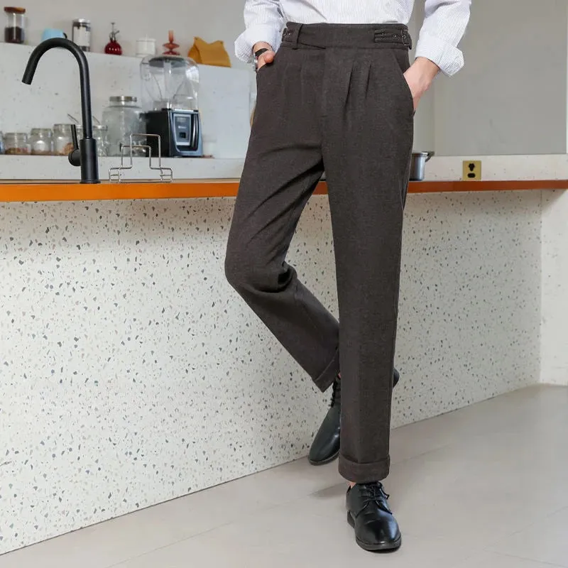 Wiaofellas - Men Autumn Winter Fashion Thick Woolen Suit Pants Men Business Formal Wear Pants Male Long Straight Dress Trousers H361