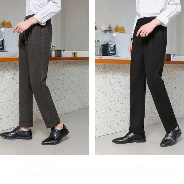 Wiaofellas - Men Autumn Winter Fashion Thick Woolen Suit Pants Men Business Formal Wear Pants Male Long Straight Dress Trousers H361