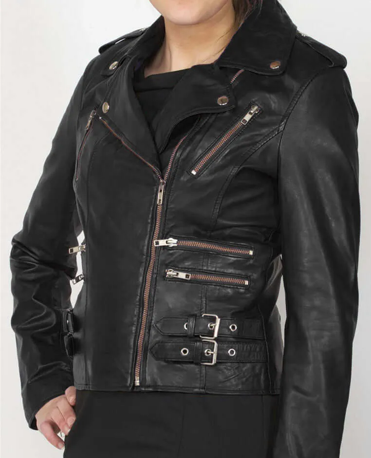 Women Black Zipped Leather Jacket, Women Black Leather Fashion jacket