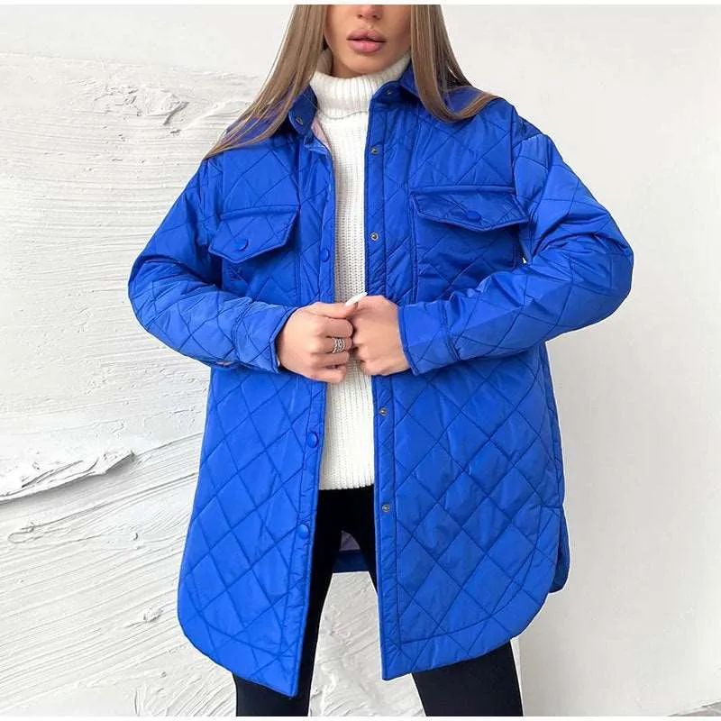 Women's Loose And Warm Rhombus Cotton Padded Autumn/ Spring Jacket