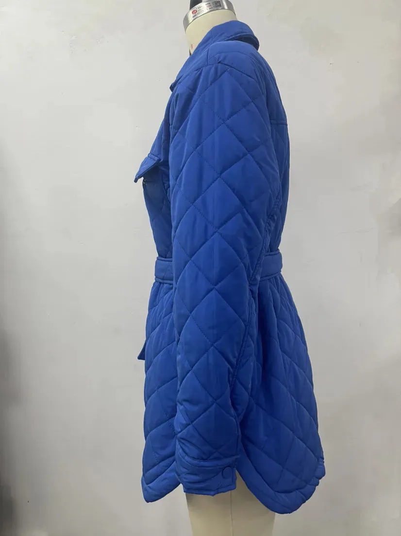 Women's Loose And Warm Rhombus Cotton Padded Autumn/ Spring Jacket