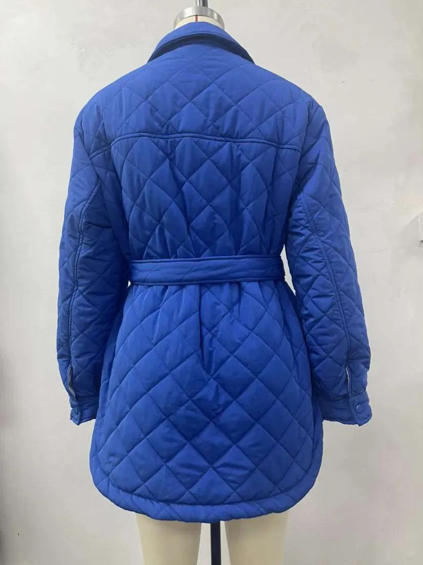 Women's Loose And Warm Rhombus Cotton Padded Autumn/ Spring Jacket