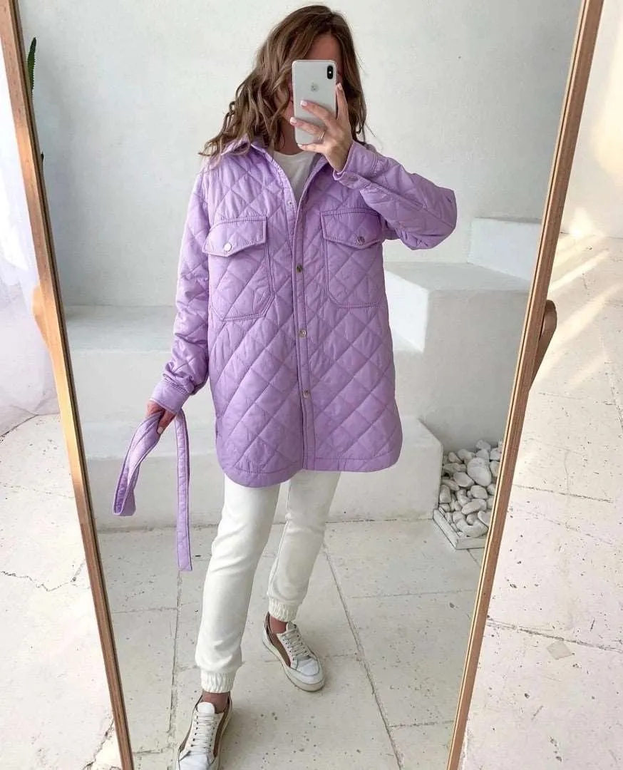 Women's Loose And Warm Rhombus Cotton Padded Autumn/ Spring Jacket