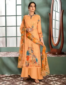 Women's Printed Orange Unstitched Cotton Suit Dress Material