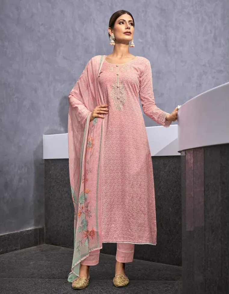 Women's Pure Cotton Unstitched Suit Material with Chiffon Dupatta