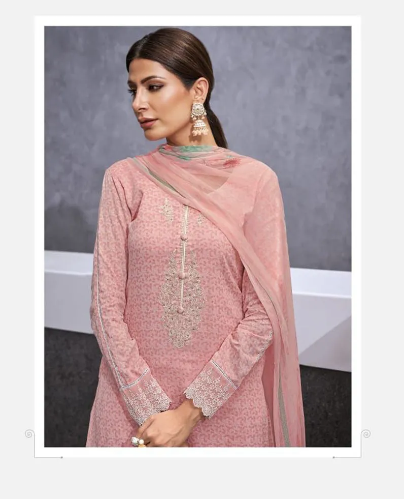 Women's Pure Cotton Unstitched Suit Material with Chiffon Dupatta