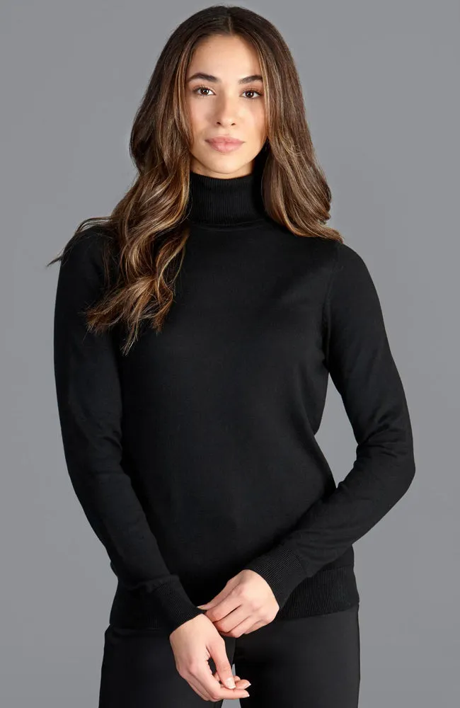 Womens Ultra Fine Cotton Roll Neck Long Sleeve Jumper