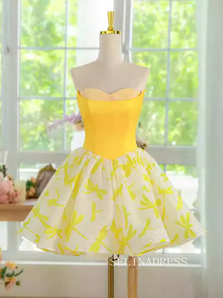 Yellow Sweetheart Cute Cocktail Dress Homecoming Dresses #ALI0031