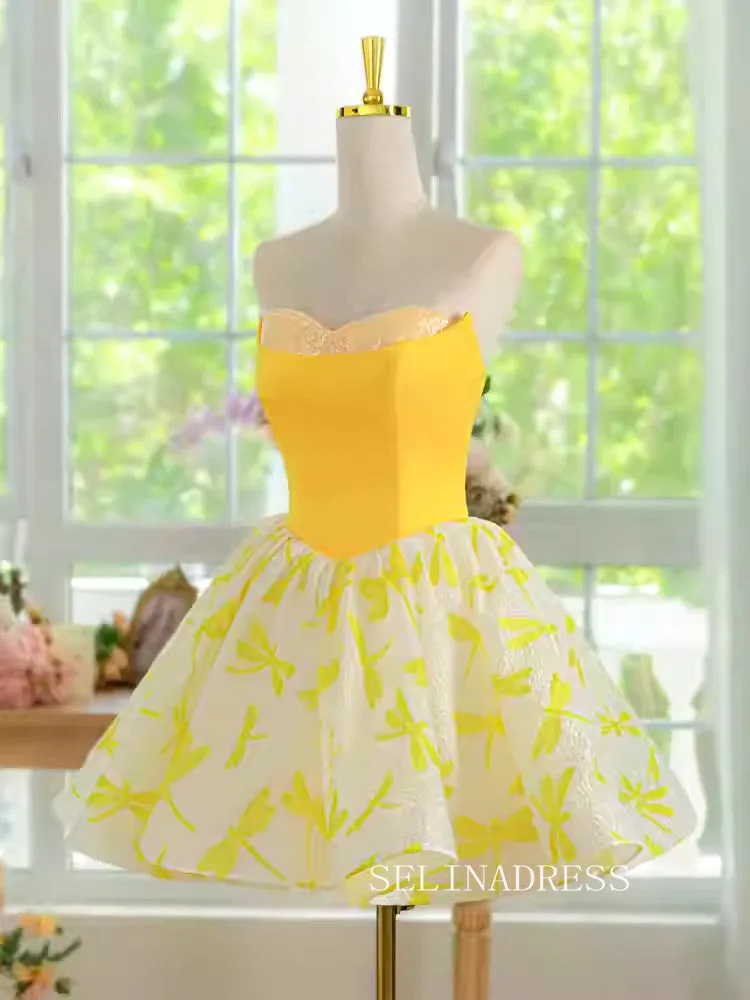 Yellow Sweetheart Cute Cocktail Dress Homecoming Dresses #ALI0031